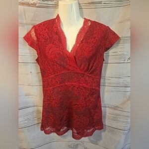 New York & Company Red Lace Surplice Top – Size Medium